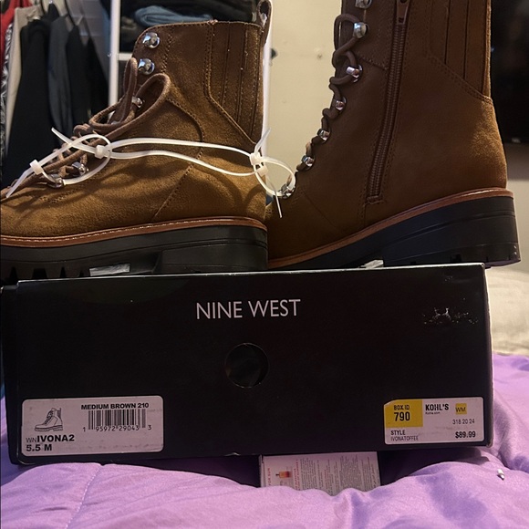 Nine West Tan Lace-Up Lug Sole Boots - Picture 2 of 4